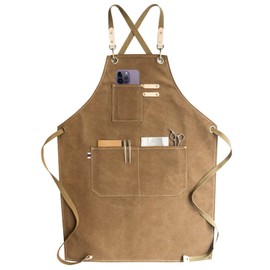 carrotez Chef Apron, Waterdrop Resistant Cotton Canvas Cross Back Adjustable Apron, M-XXL (Cappuccino Brown)