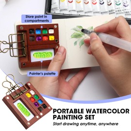 teashow Travel Watercolour Set Mini Paint Pocket Artist Watercolour Travel Set Portable Palette Mini Travel Watercolor Sketchbook Gift for Painters Artists Students