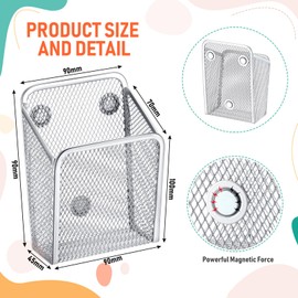 Crtiin 10 Pieces Magnetic Pen Pencil Holder Stainless Steel Pen Basket Metal Writing Utensil Locker Storage Organizer for Refrigerator Whiteboard Blackboard Kitchen Office or Home (Silver)