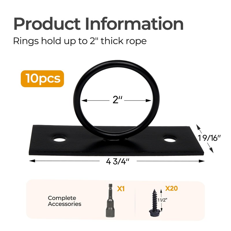 Solviro 10Pack 2inch Rope Support Holder Drop Ring Brackets Decorative