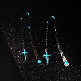 2 Pack Vintage Feather Bookmark, Unique Glow in The Dark Bookmark Gift, Birthday Gifts Teacher Christmas Gifts for Women Christmas Stocking Stuffers(Dragon & Cross)