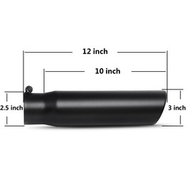 AUTOSAVER88 2.5 Inch Inlet Black Exhaust Tip, Standard 2 1/2 Inch Inside Diameter Inlet Black Paint Finish Exhaust Tailpipe Tip, 2.5" x 3" x 12", Bolt/Clamp On Design.