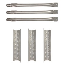 3-Pack BBQ Gas Grill Tube Burner & Heat Shield Plate Tent Replacement Parts for Master Forge L3218 - Compatible Barbeque Stainless Steel Pipe Burners & Flame Tamer, Guard, Deflector, Flavorizer Bar