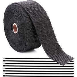 Foneso Heat Protection Tape, Black, 5 m Heat Protection Tape, Exhaust with 10 Black Stainless Steel Cable Ties, for Motorcycle Manifold, Thermal Tape, Manifold Tape