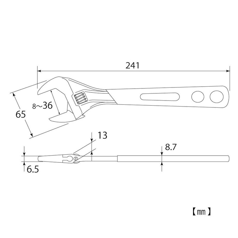 TOP HY-36G Eco Wide Adjustable Wrench, With Vinyl Grip, Opening