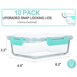 M MCIRCO 10-Pack 22 Oz Glass Meal Prep Containers with Lids - Microwave, Oven, Freezer & Dishwasher Safe - Green