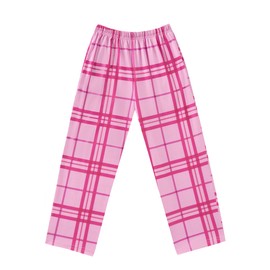 Ekouaer Girls Soft Pajamas Pants Cute Print Pattern PJ Bottoms Comfortable Lounge Long Pants with 2 Pockets 4-14 Years Small Pink Plaid 160
