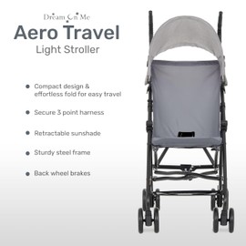 Dream On Me Aero Travel Lightweight Umbrella Stroller, Easy to Fold and Carry Travel Stroller, Adjustable and Removable Canopy