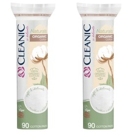 Cleanic Organic Vegan Round Cotton Cotton Pads, 2 Pieces, 90 Pieces / 클레아닉 유기농 비건 원형 순면 화장솜, 2개, 90개입