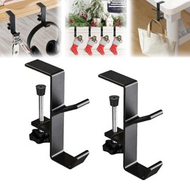 BYTJUN 2 in 1 garland and stocking hanger,Handbag Hooks for Tables,Double Hooks Christmas Stocking Hangers, Adjustable Metal Hook With 2 Hooks,for Home Party Decoration (2pcs-black)