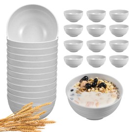 HEYCOME 12 Pcs Unbreakable Rice Bowls Set, 26 Oz Wheat Straw Bowls Set, Microwave & Dishwasher Safe Bowl for Kitchen, Reusable Plastic Bowl for Soup, Salad and Snack, BPA Free, White Gray