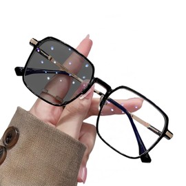 88flix Korean Glasses, Rimless, Date Glasses, Dimming Sunglasses, Polarized Color, Changing Colors, Dimming, Square Sunglasses, UV Protection, Black