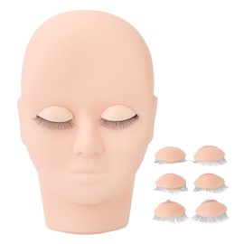 Lash Mannequin Head, Eyelash Extension Kit Makeup Eyelash Extension Practice Doll Head with 3 Pairs Removable Eyelids Double Layer Lashes for Training Beginners(Pink)