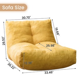 Cvortll Bean Bag Chair Lazy Bean Bag Sofa, Floor Beanbag Chairs with Stuffed High-Density Foam, Memory Foam Bean Bag Sofa for Living Room, Bedroom and Office