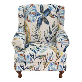 CRFATOP 2 Piece Stretch Wingback Chair Cover Printed Wing Chair Slipcovers Spandex Fabric Wingback Armchair Covers with Elastic Bottom for Living Room Bedroom Wingback Chair,C02