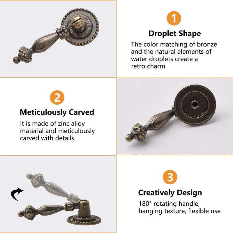 MOROBOR Antique Pendant Pulls, 4pcs Tear Drop Knobs Zinc Alloy