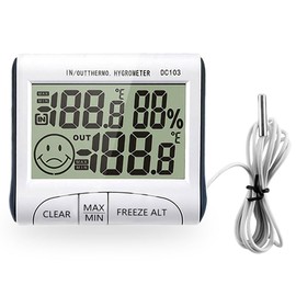 Digital Hygrometer Indoor Thermometer Room Humidity Meter Temperature Monitor with Probe Sensor, C/F Switchable, Clock Function, MAX/MIN Record for Baby Room Bedroom Office Outdoor