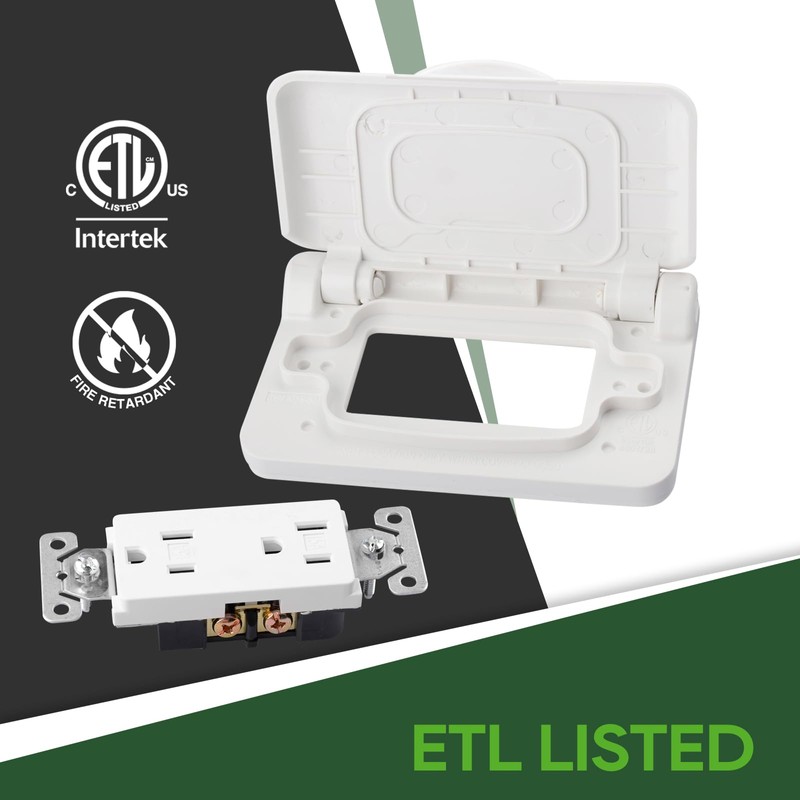 RVGUARD RV Spring-Loaded Weatherproof Receptacle Cover in White (Receptacle Included)
