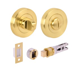 HANDLEZONE® Bathroom Toilet Door Thumb Turn and Release Bullet Round Deadbolt Kit - Satin Brass - 76mm Bolt with 57mm Backset
