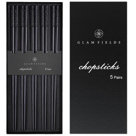 GLAMFIELDS 5 Pairs Premium Chopsticks Reusable Dishwasher Safe 9.5 Inch Fiberglass Chop Sticks Gift Set Non Slip Lightweight Cherry Blossom Pattern