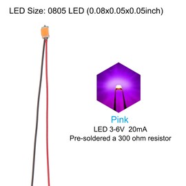 PATIKIL 0805 Pre-Wired Micro LED, 12 Pcs 3-6V Pre-soldered Mini Light Emitting Diodes Surface Mount Device for Model Building, DIY, Science Projects, 9.8" Length, Pink