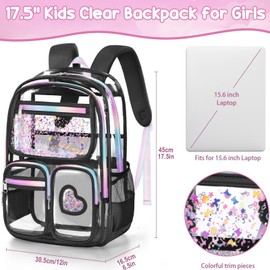 Fimibuke Clear Backpack for Girls, Heavy Duty PVC Transparent Kids Backpack for Teen Girls, School Concert Stadium Approved See Through Teen Kids Bookbag for Kindergarten Elementary Middle High School