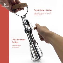 Hommony Classic Vintage Wooden Manual Rotary Egg Beater - 12-Inch