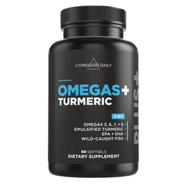 Livingood Daily- Suplemento de Omega 3, 6, 9 Plus, cúrcuma y curcumina Omega 3 (EPA y DHA) que favorece la salud del corazón y las articulaciones | EP
