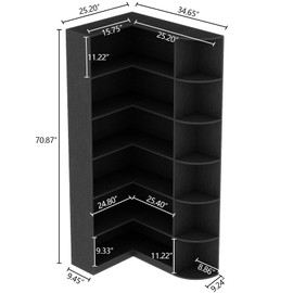 Loomie Black Book Shelf, 6 Tiers Shelf Large Tall Corner Etagere Bookcase with Full Baffle, L-Shaped Modern Storage Display Industrial Bookshelves for Bedroom, Home Office, Living Room & Kitchen,Black