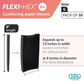 IDL Packaging 8" Flexi-Hex™ Honeycomb Packing Paper Sleeves, S, Black, Pack of 10 - Adaptable to Any Shape Cushioning Packaging with Modern Design - Flexible & Reusable Wrap Bags for Moving