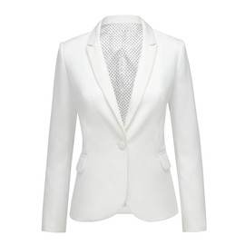 Roskiky Women's Lapel Blazer Suit One Button Work Office Pockets Jacket Suit Beige Small (UK 8-10)