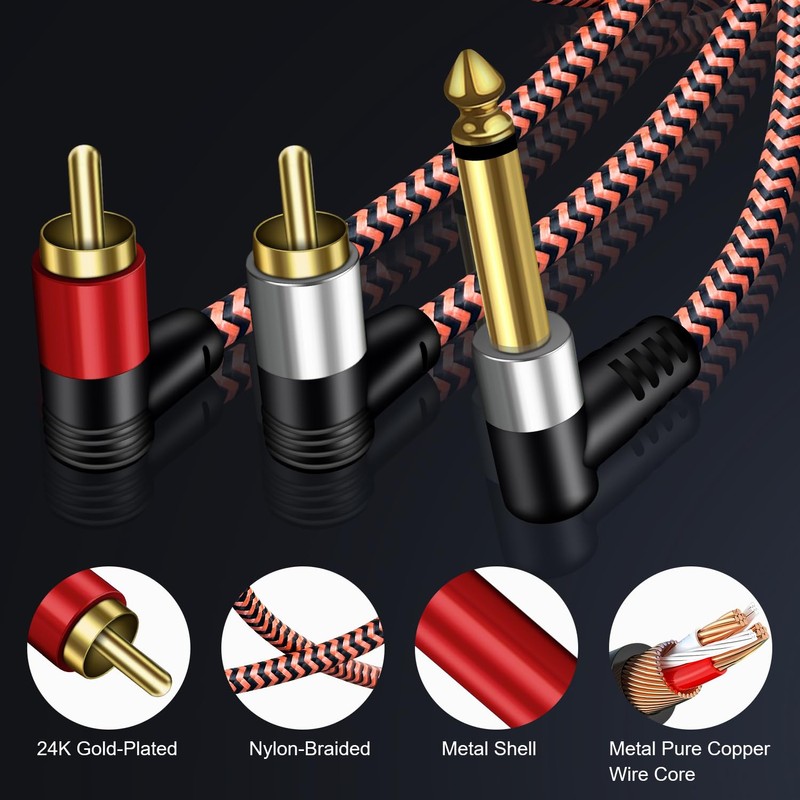 LiuTian Plated 6.35mm 1/4" High TRS Stereo Plug to Two