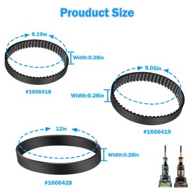 3 Pack Vacuum Belts Replacement for Bissell ProHeat 2X Revolution Pet Carpet Cleaner, Vacuum Cleaner Belts Replace Parts 1606418, 1606419, 1606428, Fit Models: 1548, 1550, 1551, 1551W Series