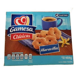 Gamesa Clasicas Maravillas. Delicious Traditional Mexican Vanilla Cookies. Ideal with Coffee, Tea or Milk. 1 Box (4 packets) 464 Grams.