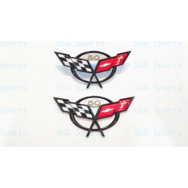 AUTO 2PC 1997-2004 C5 Corvette Black Front Rear 50Th Anniversary Cross Flags Emblems