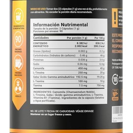 Gaba, Camomila, L-Tirosina, L-Teanina y Vitamina B1. 180 Cápsulas 500 mg. Ingredientes naturales. Om Blend B Life