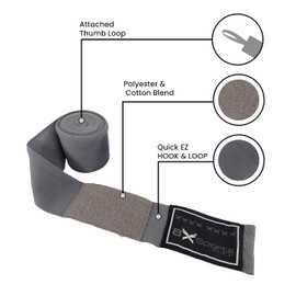 8Xsports Boxing Hand Wraps set 4.5 Meter Elasticated Thumb Loop Men and Women Boxing Wraps for Combat Sports, Grey