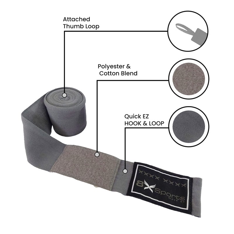 8Xsports Boxing Hand Wraps set 4.5 Meter Elasticated Thumb Loop