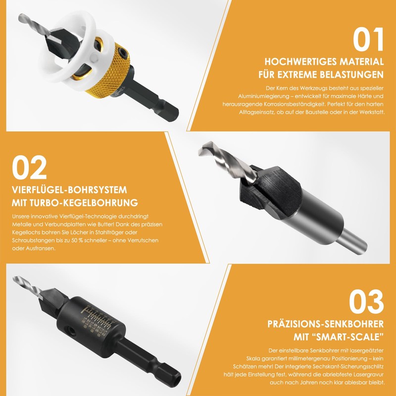 UNOSEKS Countersink with Depth Stop, 6-Piece Countersink Drill Bit Set,
