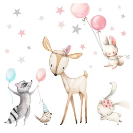 Little Deco DL644 Wall Sticker, Wall Sticker, Children's Room, Girls, Forest Animals, Wall Picture, 79 x 48 cm (W x H), Playroom Wall Decoration, Baby Room, Small Picture