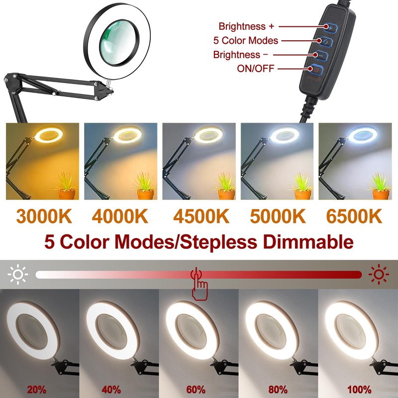 12X Magnifying glass with Light and Stand,5 Inches 2-in-1 Lighted