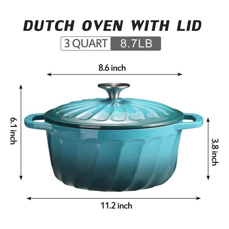 Enameled Cast Iron Dutch Oven with Lid, 3 QT Cast