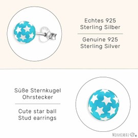 Monkimau Children's Earrings Star Ball Stud Earrings Made of 925 Sterling Silver as a Ball, Sterling Silver