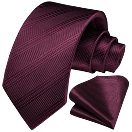 Hisdern Tie for Men, Wedding Tie with Pocket, Square, Classic, Plaid Houndstooth Business Tie, with Handkerchief, Burgundy-1