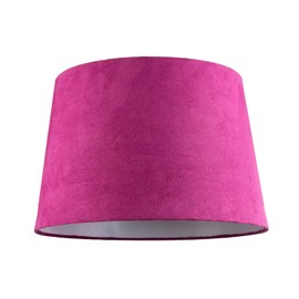 Hot Pink Velvet Fabric 12 Inch Drum Lamp Shade with Off-White Cotton Inner Lining | 30cm x 20cm x 25cm | for Lamp Base or Hanging Pendant by Happy Homewares