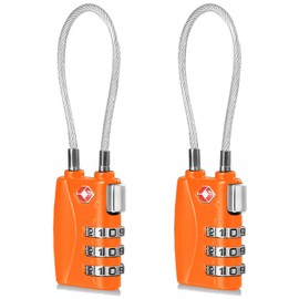 CFMOUR TSA Locks - 1, 2, 3, 4, 5, 6 Pack 3-Dial Travel Cable Combination Security Padlock for Suitcase Luggage Case Bag Code Lock - Orange (Pack of 2)