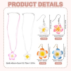 Flower Earrings, Hawaii Chain Flowers, 6-Piece Set for Summer, Beach and Gift Ideas, Flower Earrings and Hawaii Necklace for Women, 1, 1