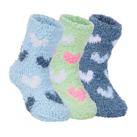 Zando Toddler Fuzzy Socks for Girls Baby Fuzzy Socks 2T Toddler Girls Christmas Slipper Socks Kids Warm Socks Comfy Toddler Winter Socks Soft Toddler Fluffy Socks 3 Pairs Heart Pattern 6-24 Months