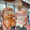 Kawaii Bear Girls Portable Water Bottle with Straw and Adjustable