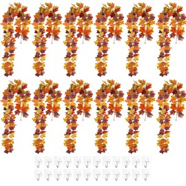 Helimoto Maple Leaf Garland, 12 Pack 70.8 FT Fall Leaf Garland, Artificial Fall Garlands, Fall Decorations for Home for Autumn Thanksgiving Decor Indoor Outdoor Wedding Party Fireplace Mantle Wall